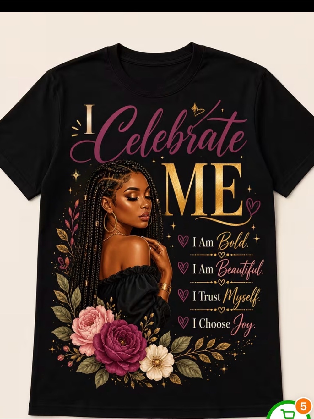 I Celebrate Me Black Graphic Tee - Inspirational Women's Top 2X